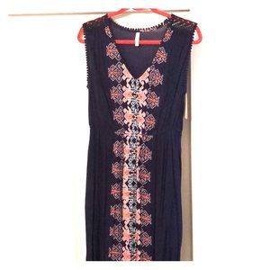 Navy Blue Printed Maxi Dress